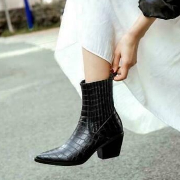 Zara Shoes - Zara croc embossed western leather boot